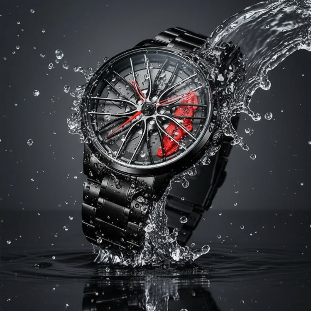 Men’s Sports Watch – 3D Car Wheel Hub Dial, Waterproof, Rugged Design