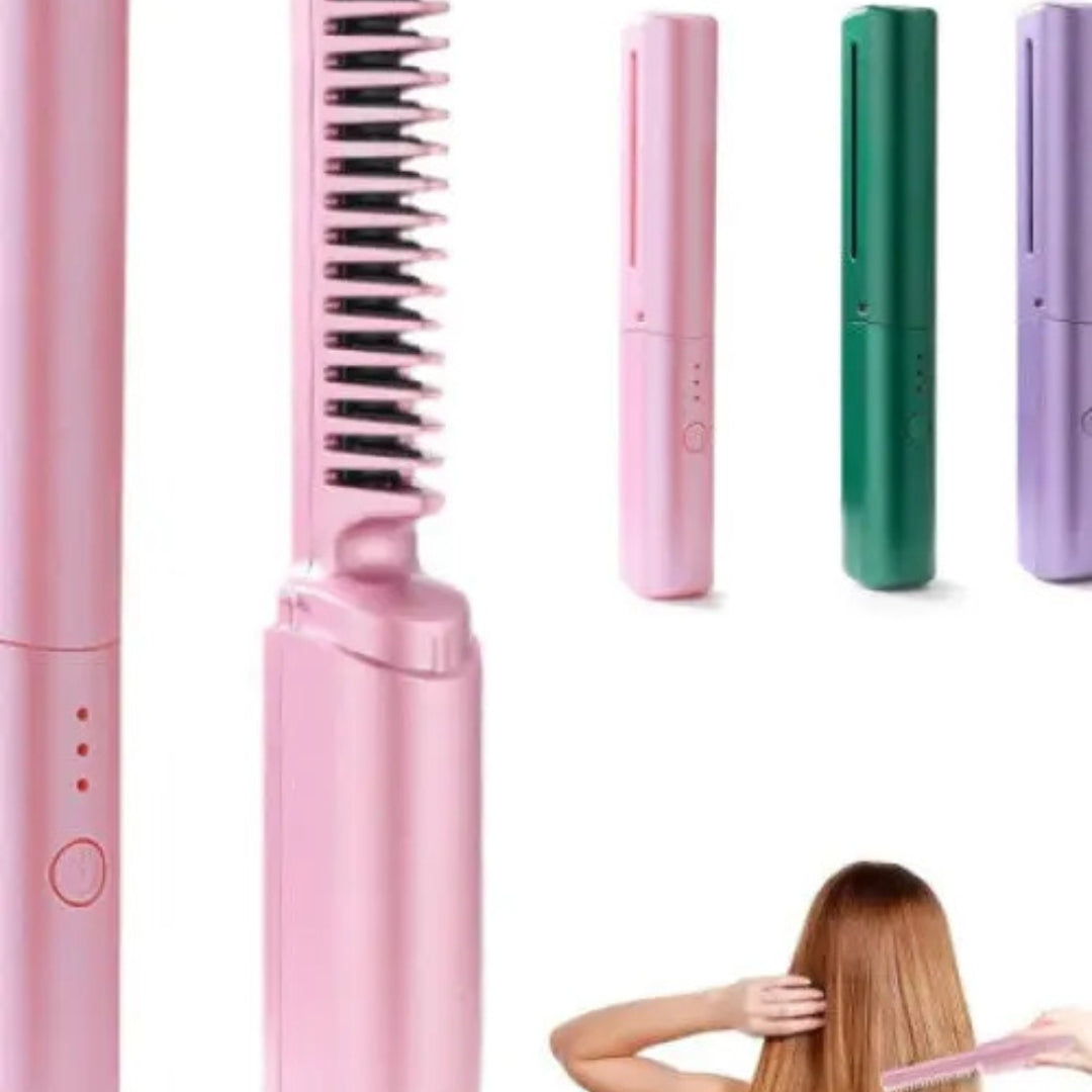 Rechargeable Mini Hair Straightener – Portable Cordless Hair Straightener Brush with 3 Adjustable Temperature Settings