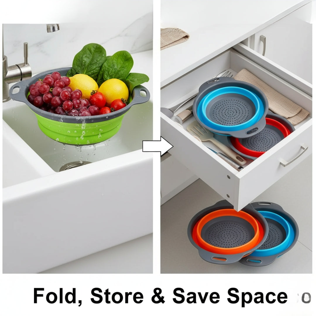 Foldable Silicone Strainer – Round Collapsible Colander for Kitchen Use