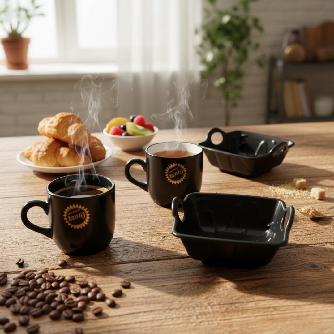 Ceramic Tea & Coffee Mug Set – 4 Pcs Elegant Cups