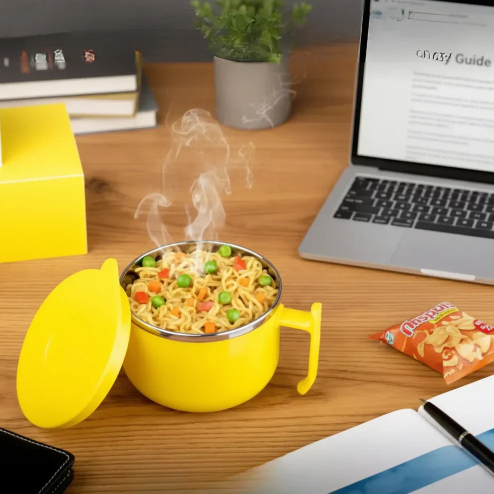 No More Spills! Enjoy Hot Maggie Anytime with the Double-Layer Bowl