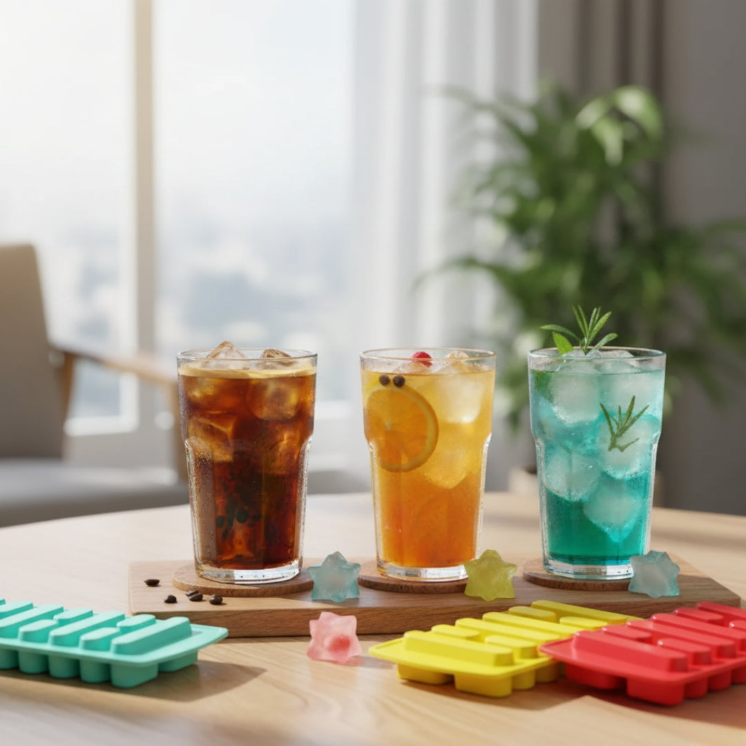 4-Piece Fancy Ice Cube Tray Set – Multi-Purpose Silicone Molds