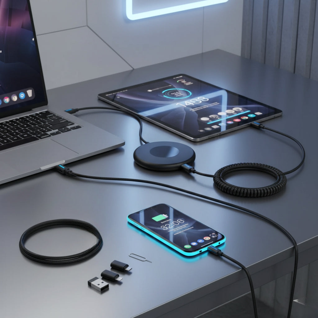 5-in-1 Travel Charging Cable Set – Fast Charge & SIM Pin Kit