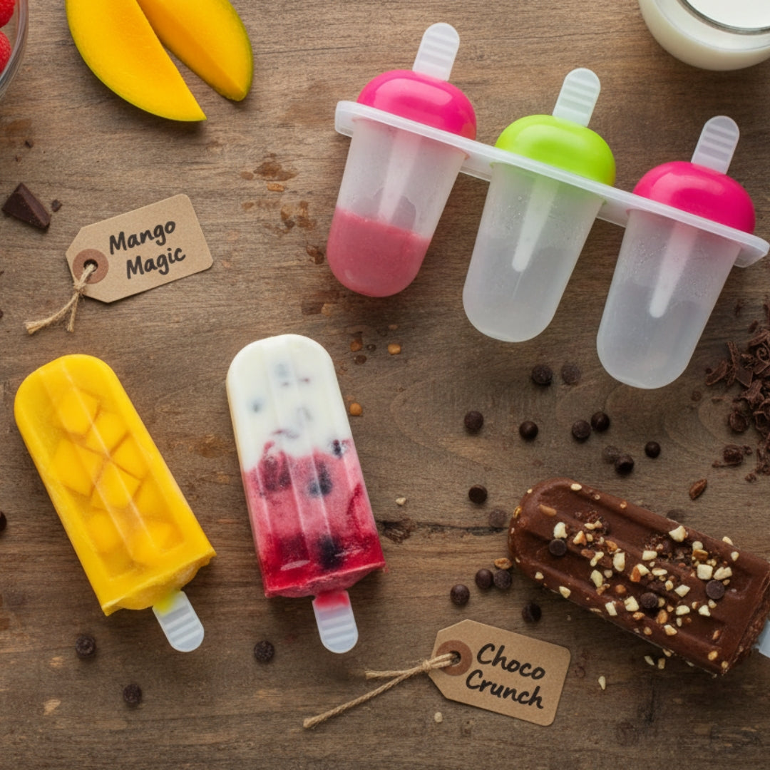 6-Piece Ice Cream Kulfi Mold Set – Multicolor Polypropylene Stick & Candy Moulds