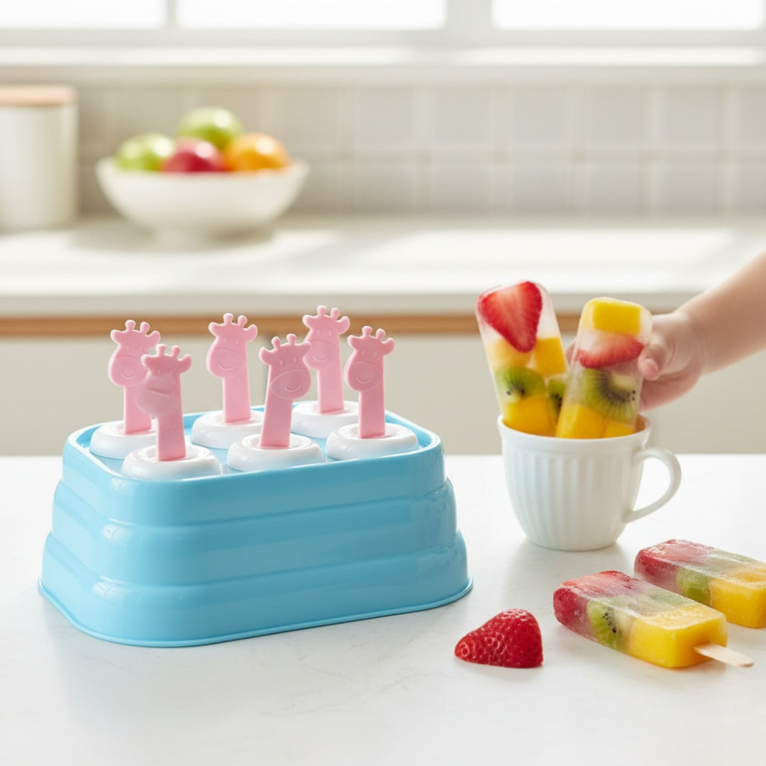 6-Cavity Giraffe-Shaped Popsicle Molds – Reusable Ice Cream Mould for Kids