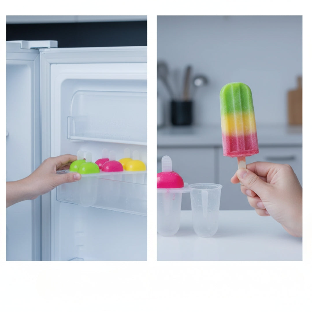 6-Piece Ice Cream Kulfi Mold Set – Multicolor Polypropylene Stick & Candy Moulds