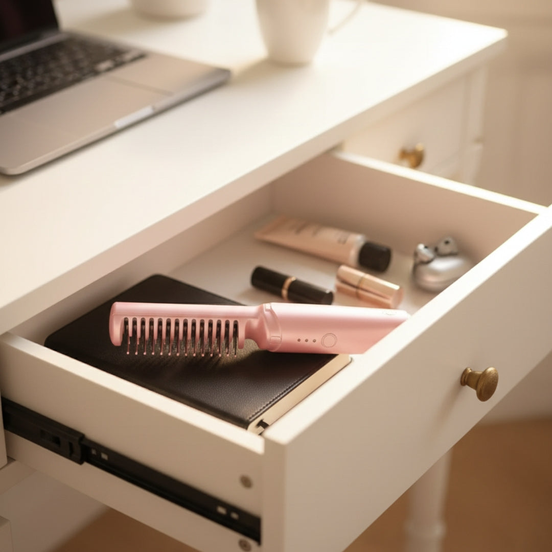 Rechargeable Mini Hair Straightener – Portable Cordless Hair Straightener Brush with 3 Adjustable Temperature Settings