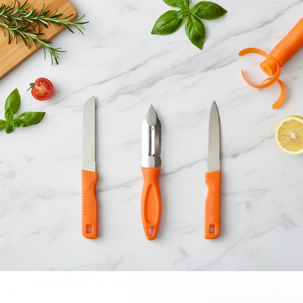 3-in-1 Stainless Steel Kitchen Knife Set – Cut, Peel & Chop Easily