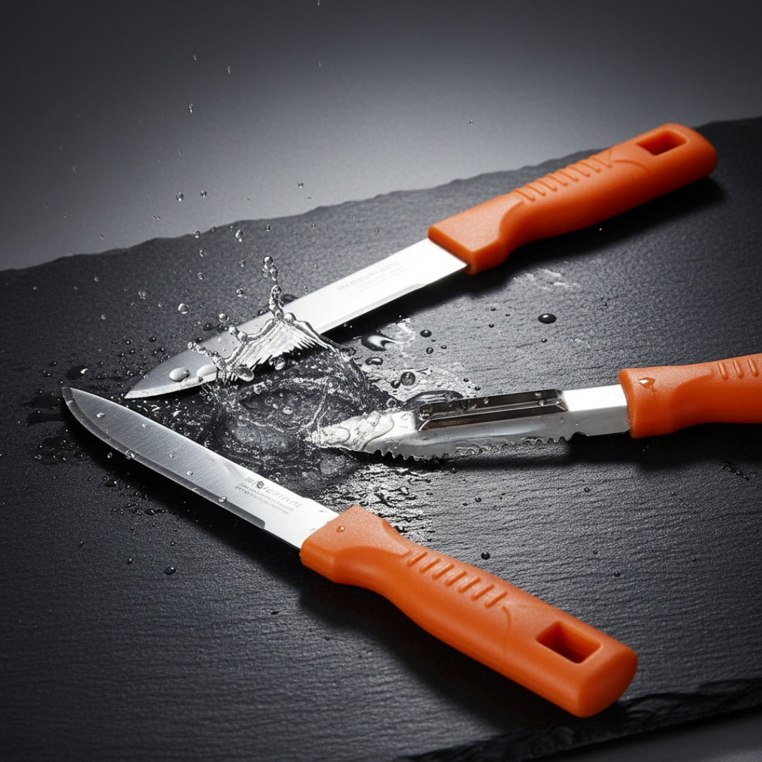 3-in-1 Stainless Steel Kitchen Knife Set – Cut, Peel & Chop Easily