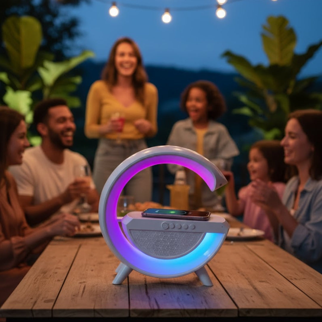 G-Shape LED Wireless Charging Speaker Lamp – 4-in-1 Bluetooth Speaker
