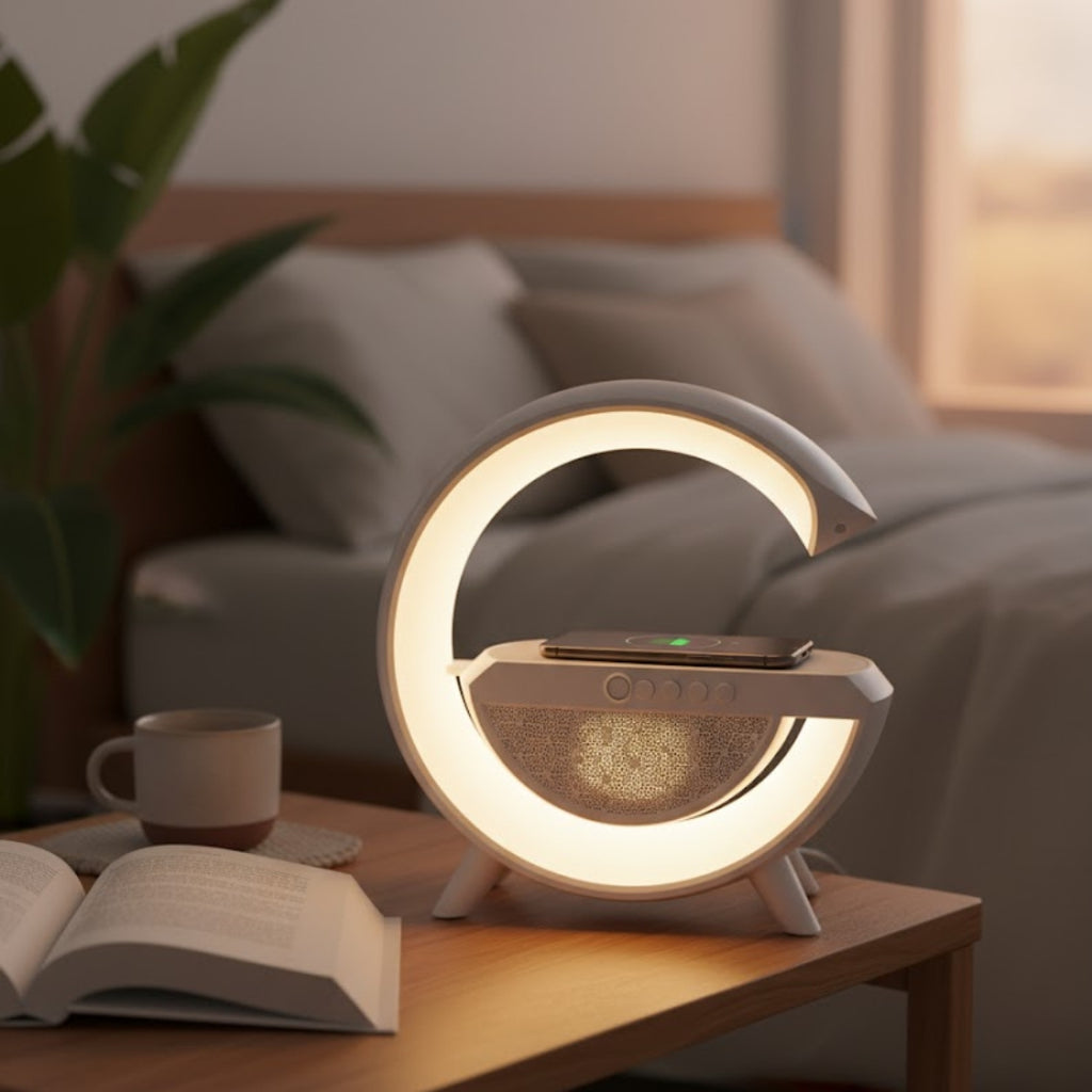 G-Shape LED Wireless Charging Speaker Lamp – 4-in-1 Bluetooth Speaker