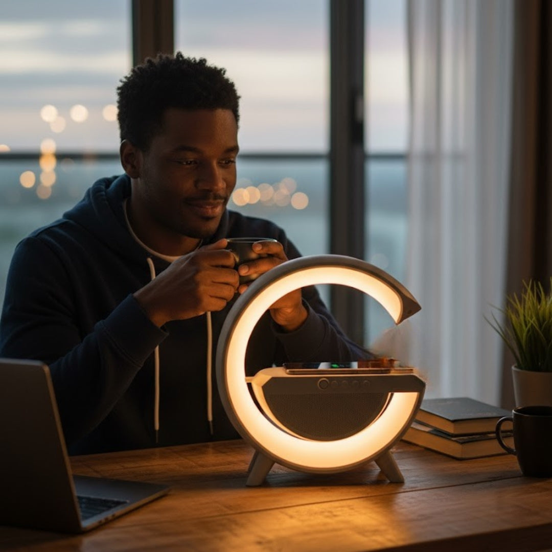 G-Shape LED Wireless Charging Speaker Lamp – 4-in-1 Bluetooth Speaker
