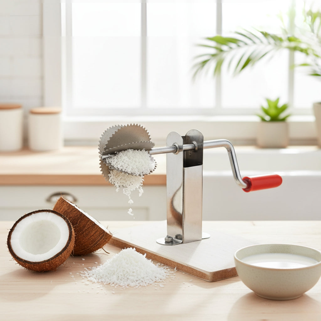 Stainless Steel Coconut Scraper with Wooden Base – Easy & Efficient