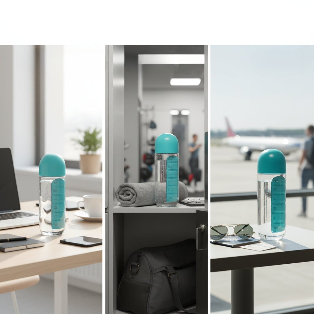 600ml Water Bottle with Pill Organizer – Travel-Friendly, Daily Medicine Storage Bottle