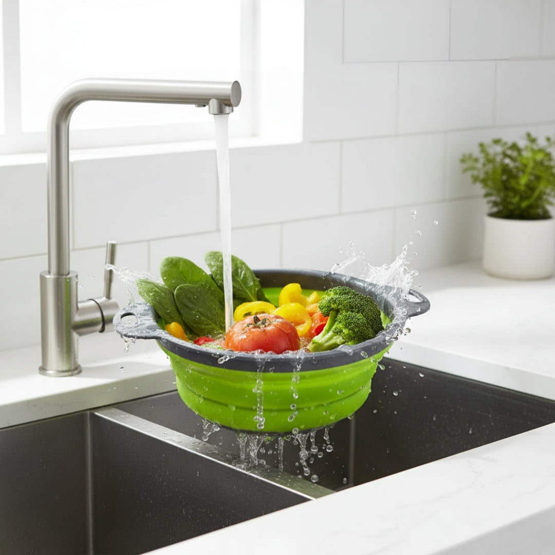 Foldable Silicone Strainer – Round Collapsible Colander for Kitchen Use