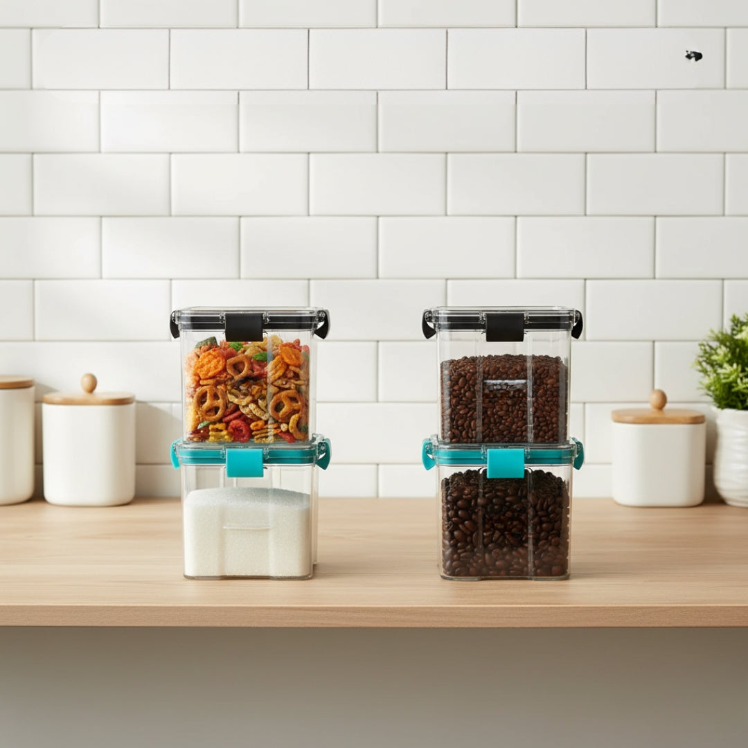 4-Piece Square Airtight Food Storage Container Set – 700ml Plastic Kitchen Containers