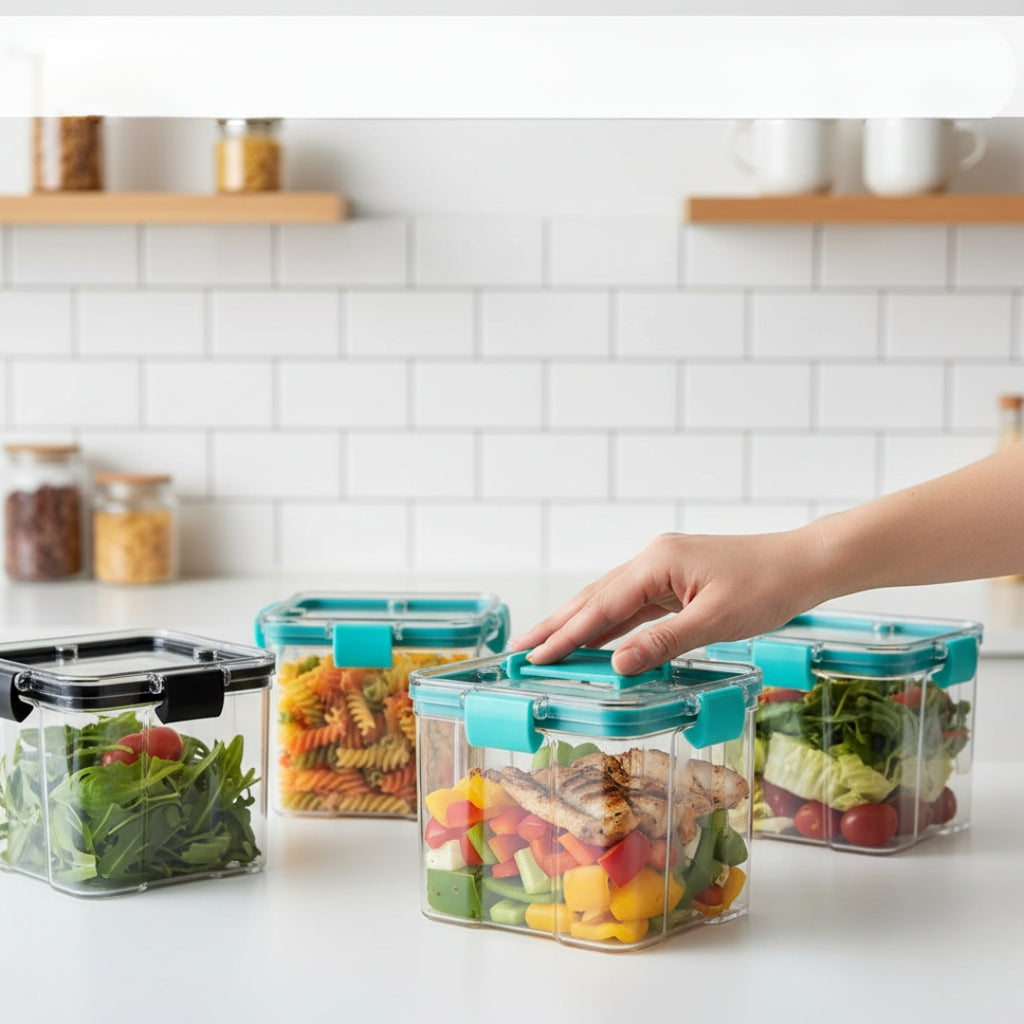 4-Piece Square Airtight Food Storage Container Set – 700ml Plastic Kitchen Containers