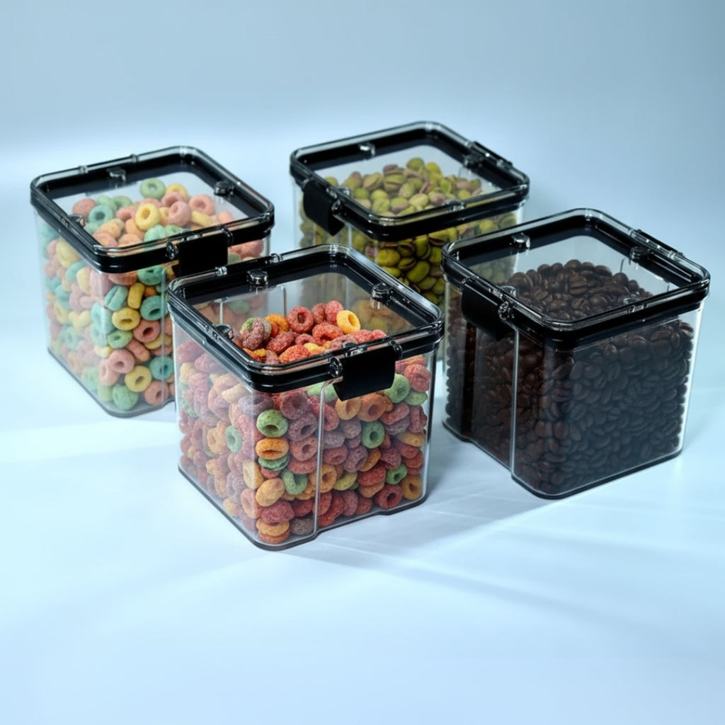 4-Piece Square Airtight Food Storage Container Set – 700ml Plastic Kitchen Containers