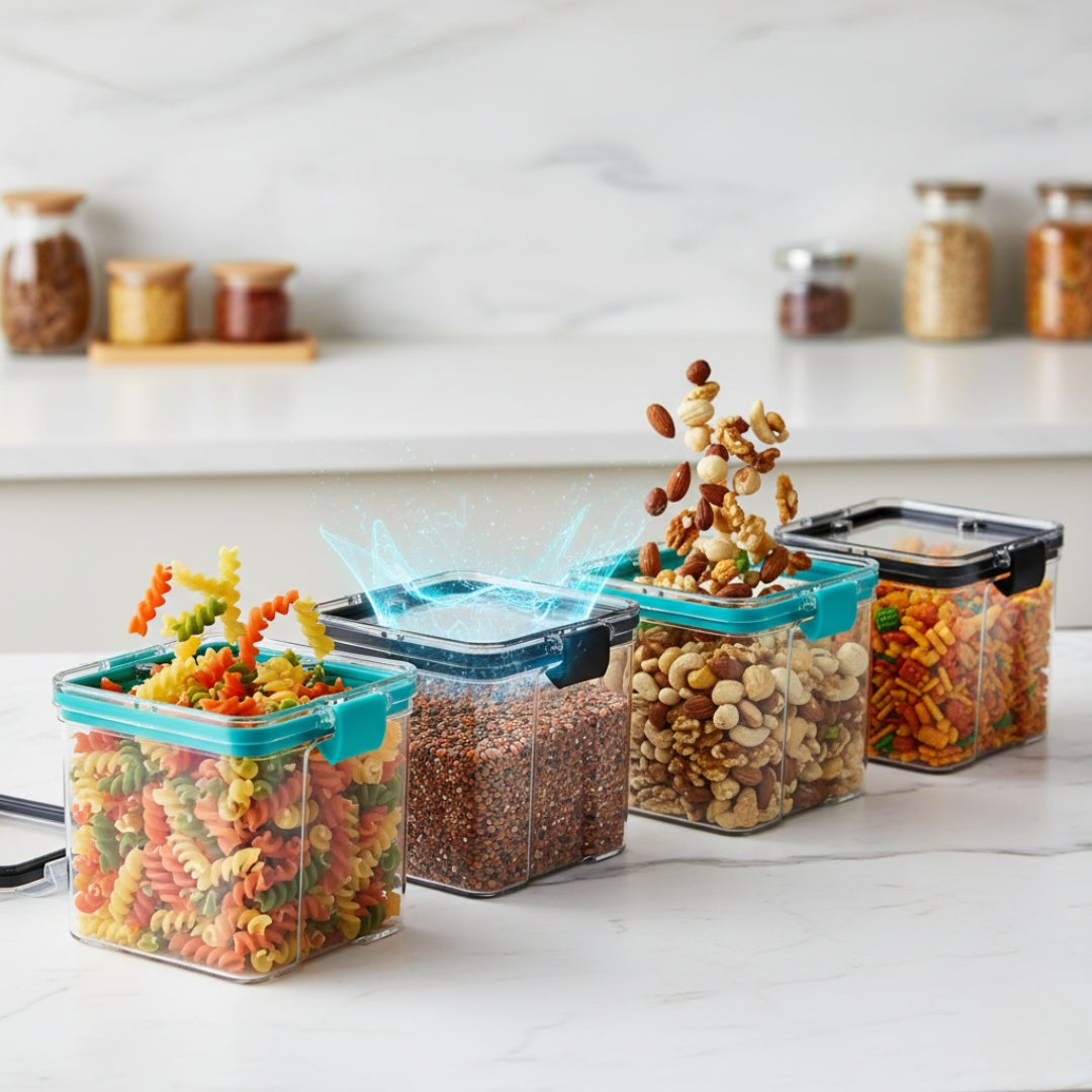 4-Piece Square Airtight Food Storage Container Set – 700ml Plastic Kitchen Containers