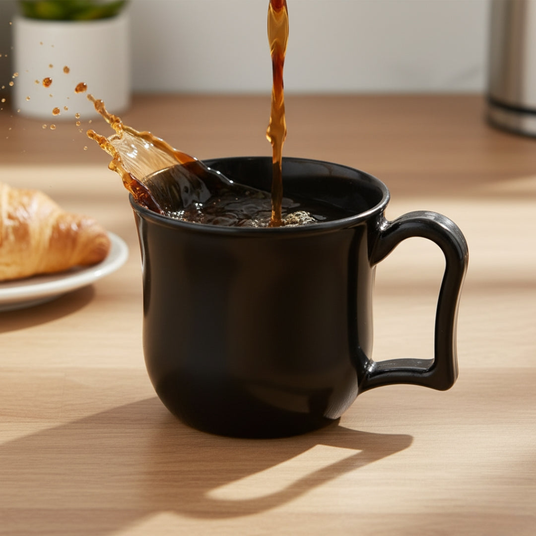 Black Plastic Coffee & Tea Mug with Handle – Premium Quality