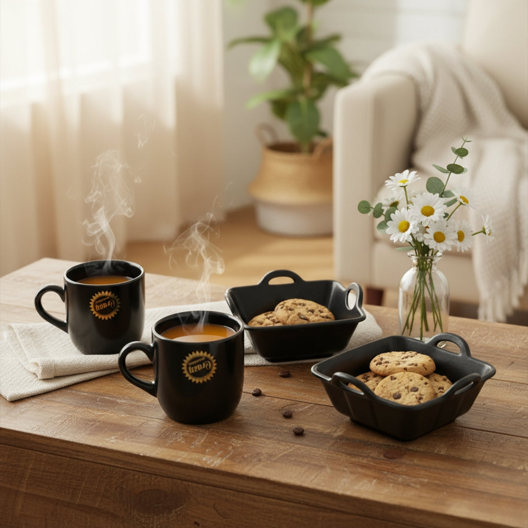Ceramic Tea & Coffee Mug Set – 4 Pcs Elegant Cups