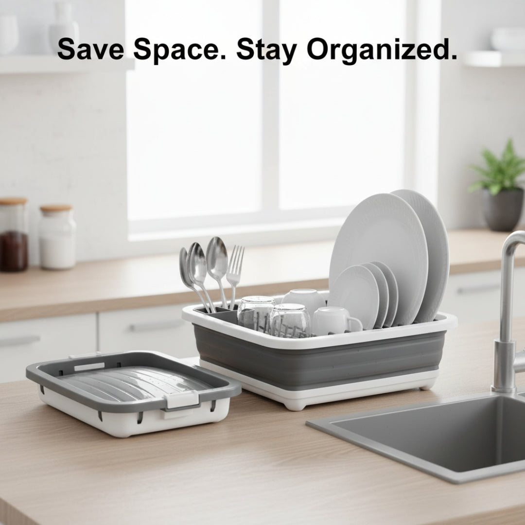 Collapsible Silicone Dish Drying Rack – Folding Drainer
