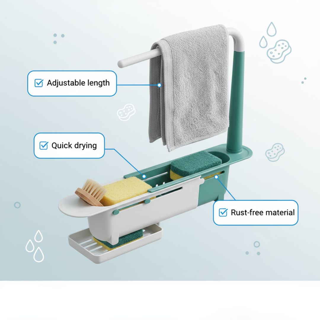 Expandable Kitchen Dish Drying Rack – Adjustable Over-the-Sink Basket Drainer