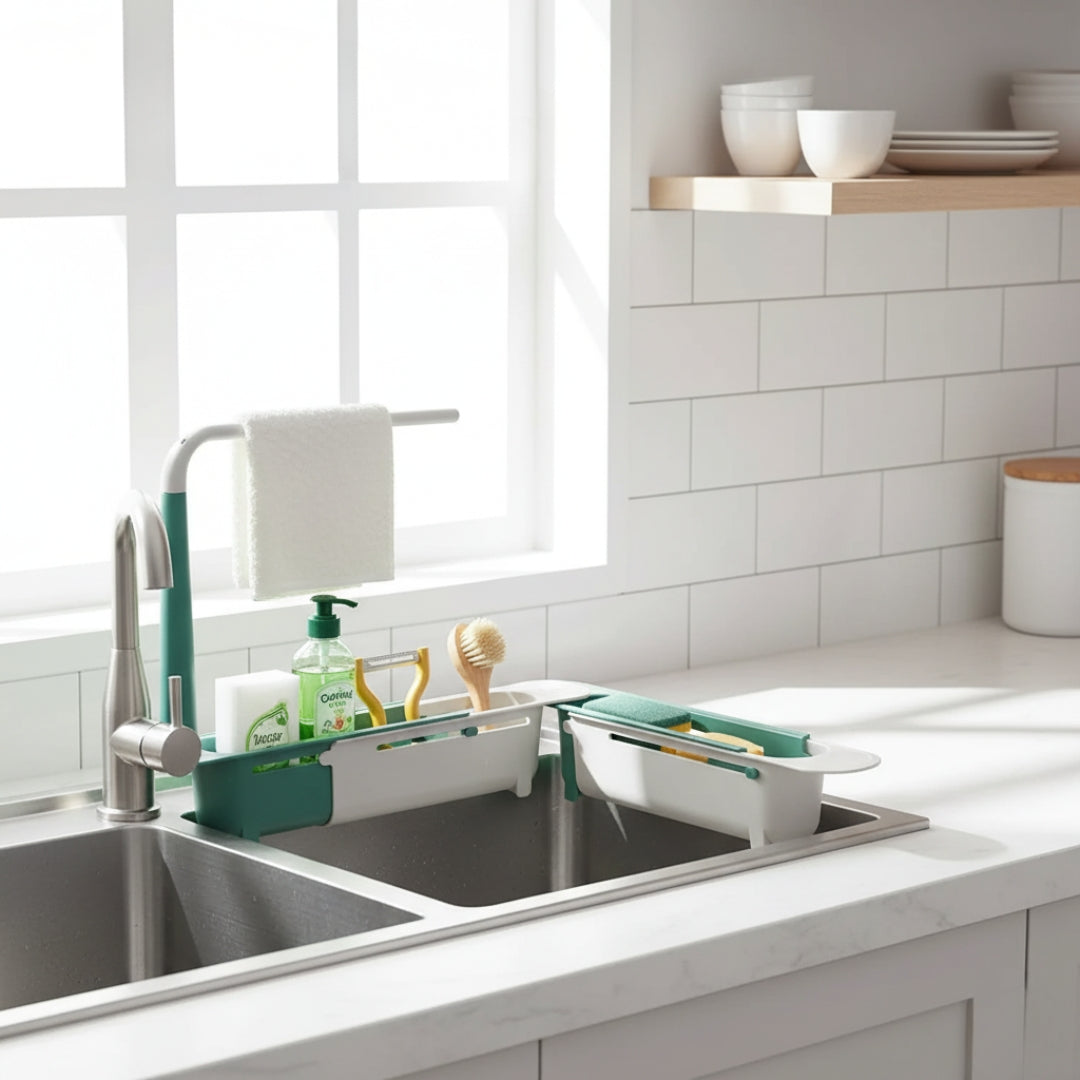 Expandable Kitchen Dish Drying Rack – Adjustable Over-the-Sink Basket Drainer