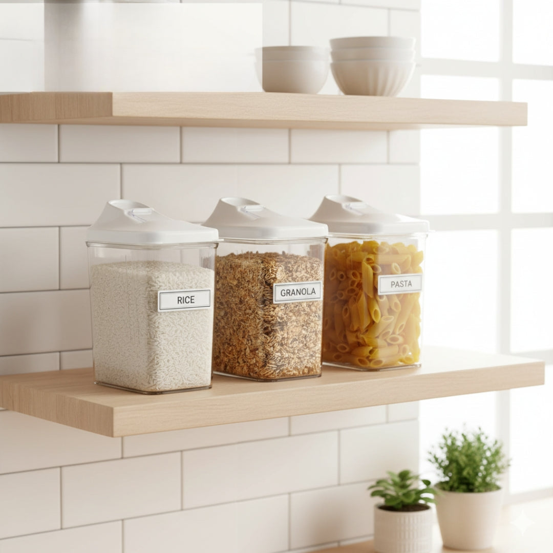 3-Piece Airtight Kitchen Storage Jar Set – Transparent Plastic Containers for Spices, Grains & Snacks