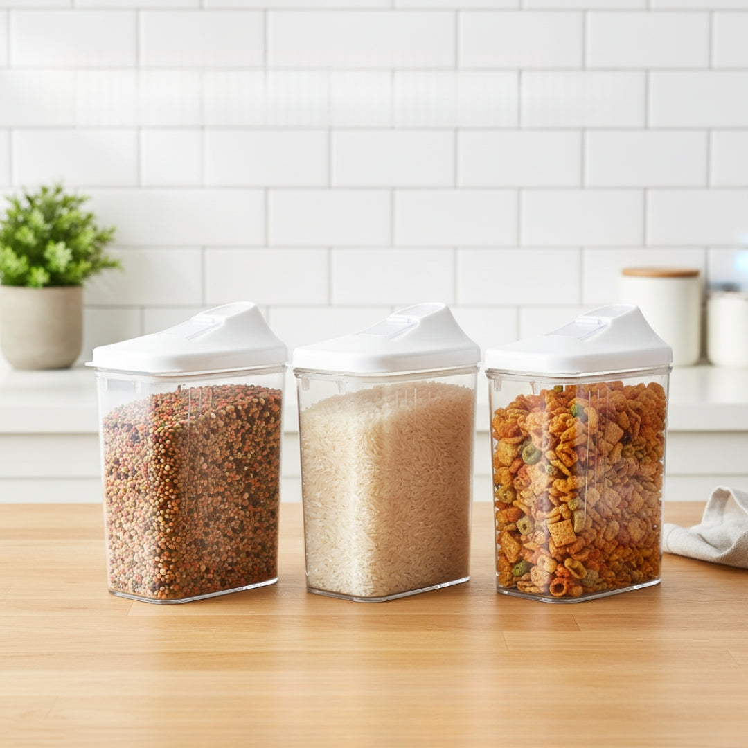 3-Piece Airtight Kitchen Storage Jar Set – Transparent Plastic Containers for Spices, Grains & Snacks