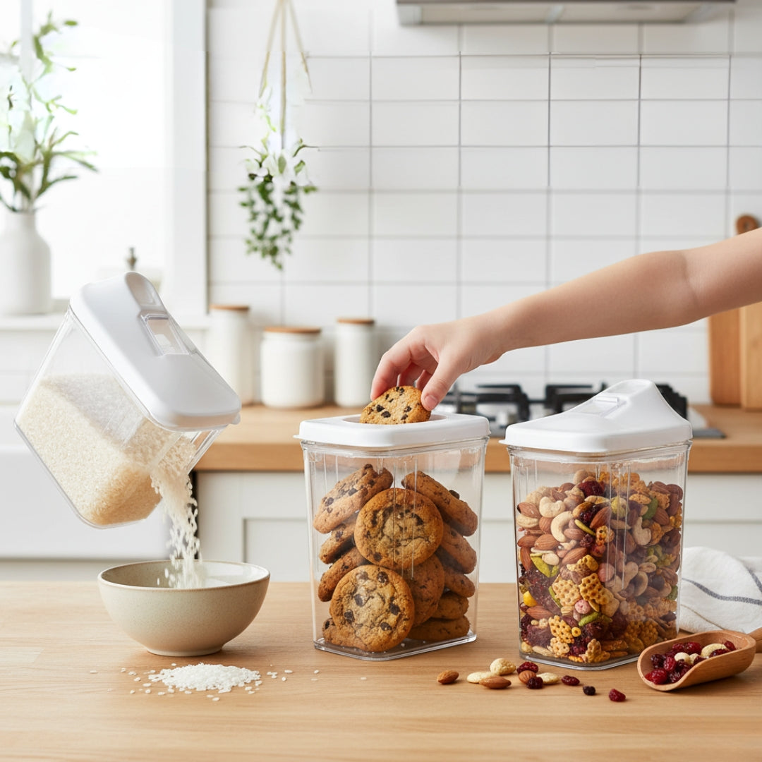 3-Piece Airtight Kitchen Storage Jar Set – Transparent Plastic Containers for Spices, Grains & Snacks