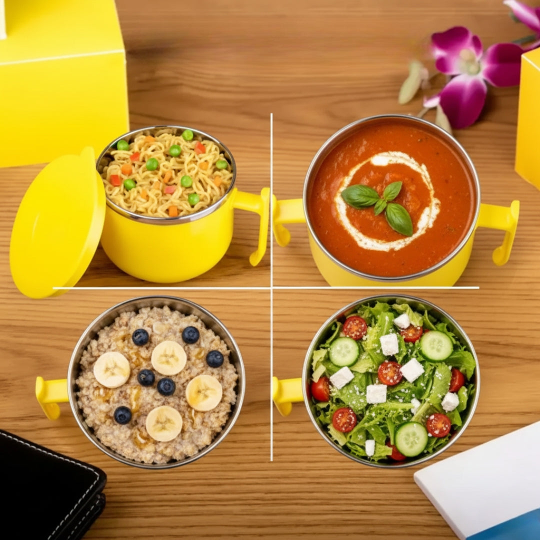 Double-Layer Maggie Bowl with Lid & Handle – Microwave-Safe Soup, Soup Bowl with Lid