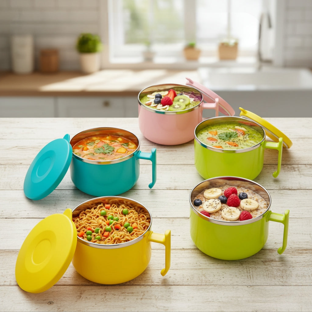 Double-Layer Maggie Bowl with Lid & Handle – Microwave-Safe Soup, Soup Bowl with Lid