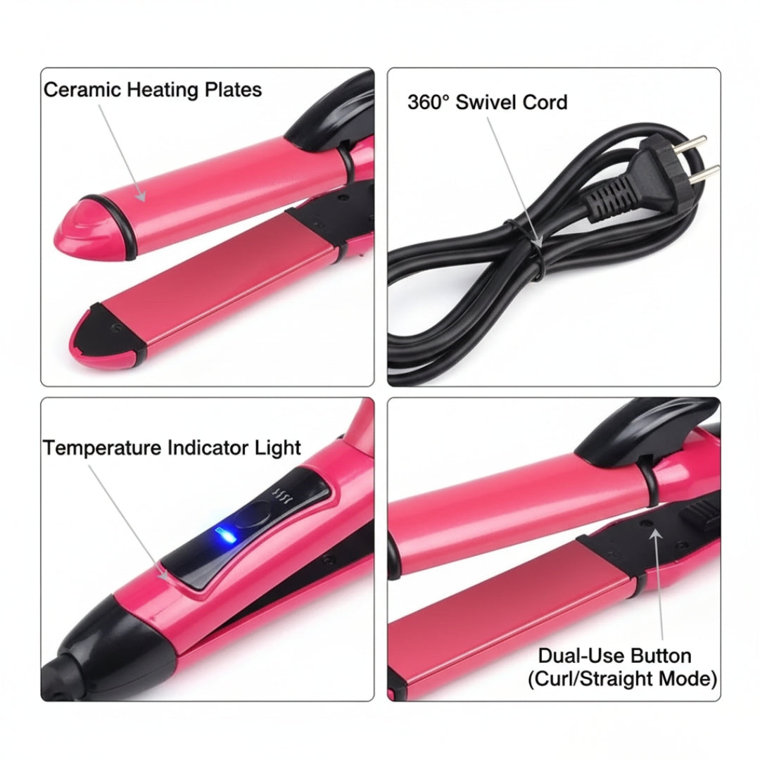 2-in-1 Hair Straightener & Curler for Women – Curl & Straight Hair Iron