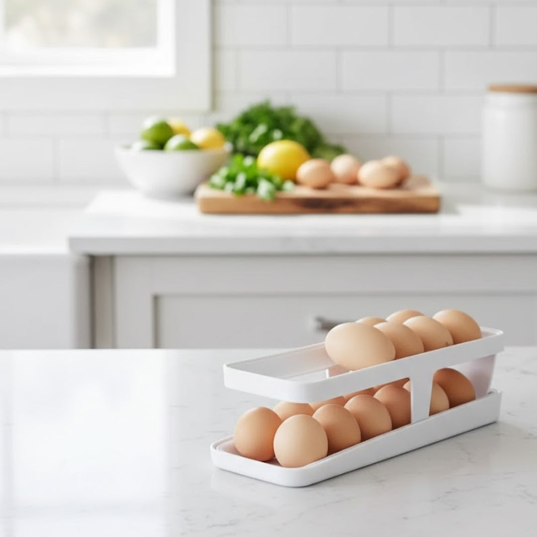 Rolling Egg Tray Egg Holder – 2-Tier Automatic Egg Dispenser for Refrigerator