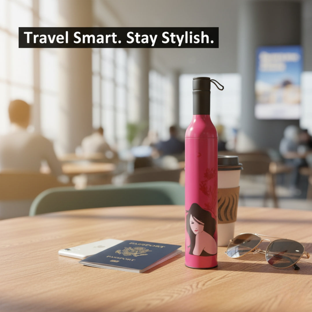 Pocket Wine Bottle Umbrella – Compact Folding Travel Umbrella in Stylish Bottle Case