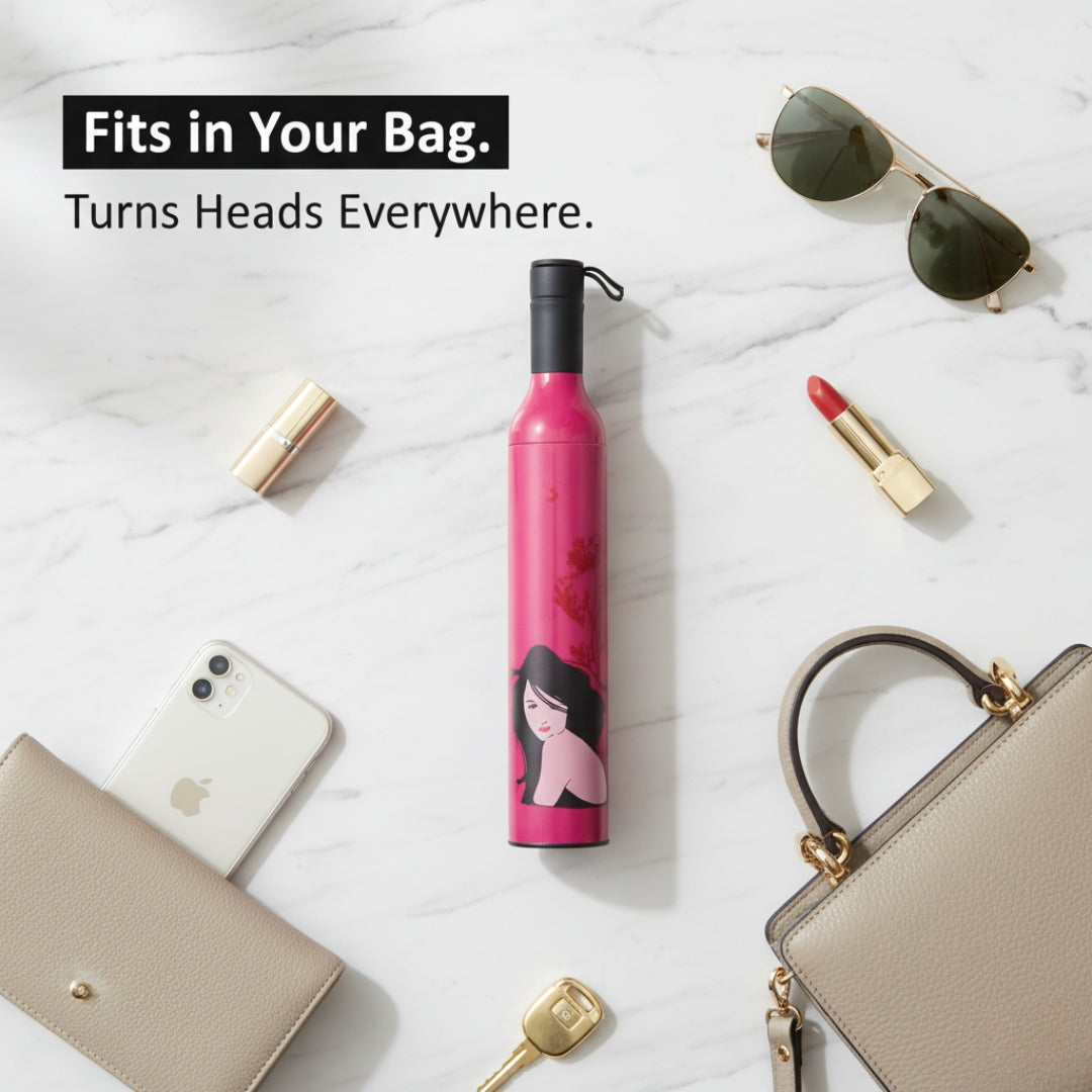 Pocket Wine Bottle Umbrella – Compact Folding Travel Umbrella in Stylish Bottle Case