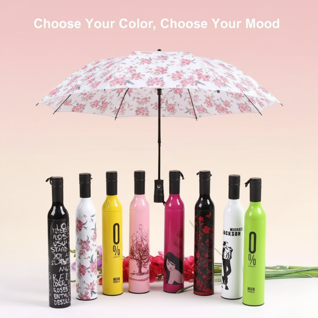 Pocket Wine Bottle Umbrella – Compact Folding Travel Umbrella in Stylish Bottle Case