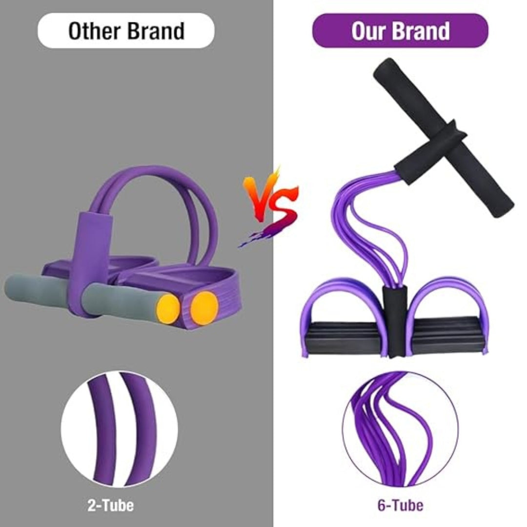 6-Tube Elastic Pull Rope Strength Trainer with Foot Pedals – Sit-Up & Full-Body Resistance Tool