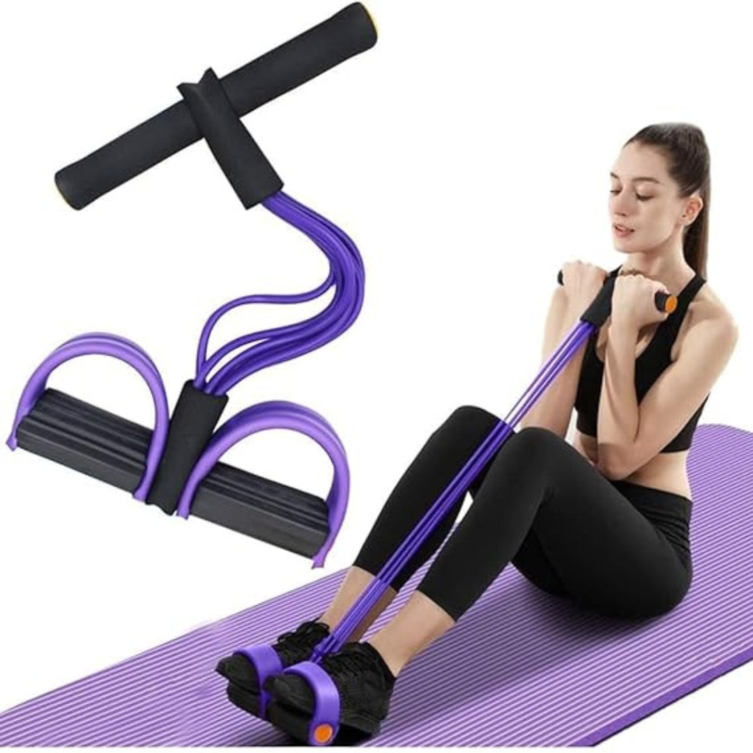 6-Tube Elastic Pull Rope Strength Trainer with Foot Pedals – Sit-Up & Full-Body Resistance Tool