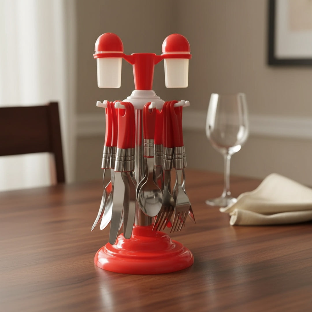 24-Piece Stainless Steel Cutlery Set with Stand – Classic Spoon Fork Knife Set