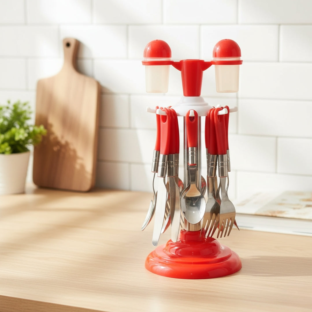 24-Piece Stainless Steel Cutlery Set with Stand – Classic Spoon Fork Knife Set