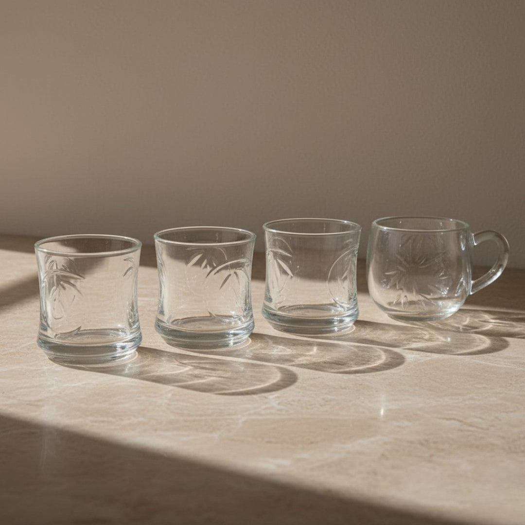 4-Piece Glassware Set – 3 Tumblers & 1 Cup for Water, Juice, Beverages