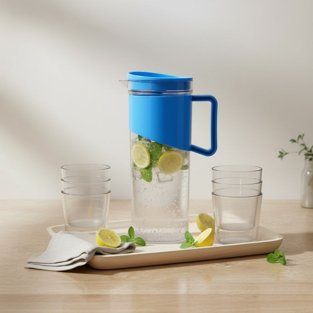 2000ml Transparent Water Jug Set – Stylish 4-Piece Pitcher with Handle