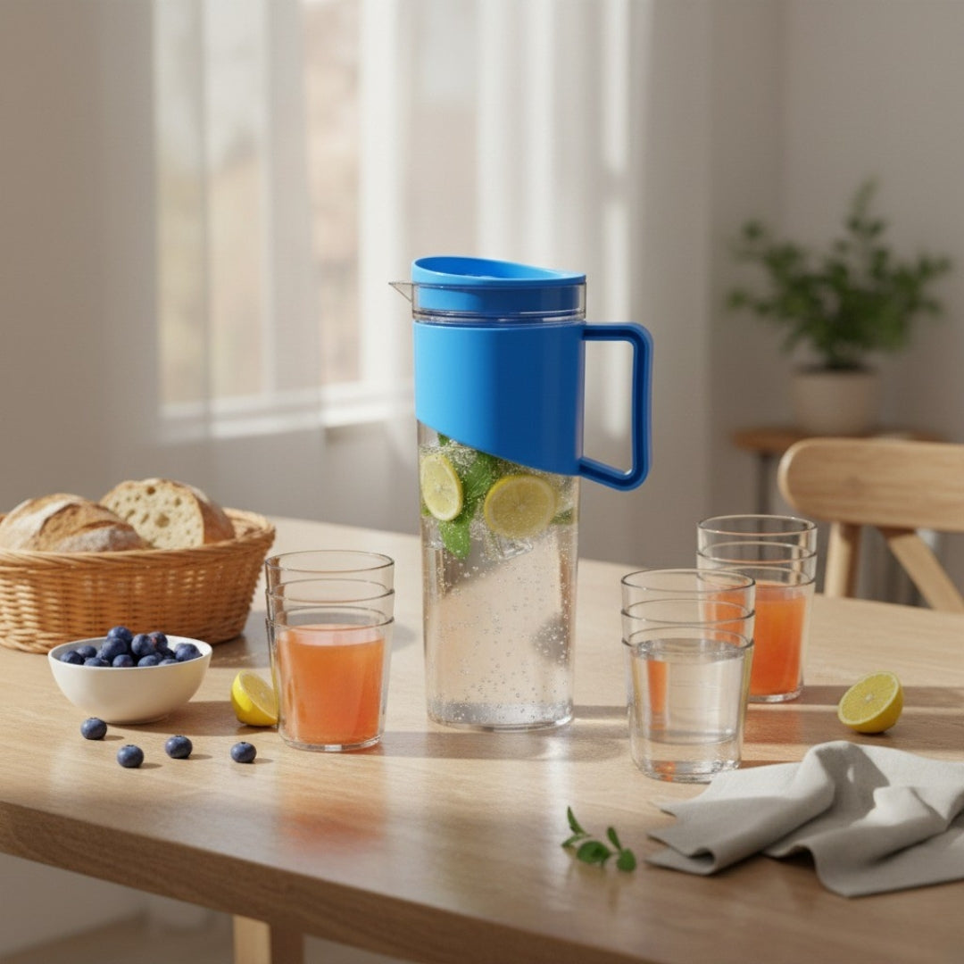 2000ml Transparent Water Jug Set – Stylish 4-Piece Pitcher with Handle