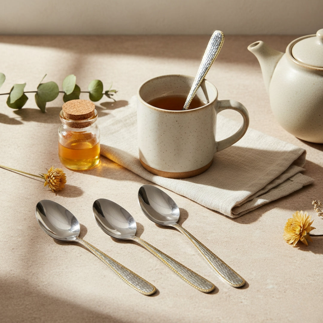 Gold Plated Spoons – Set of 6 Stainless Steel Dessert & Tea Spoons