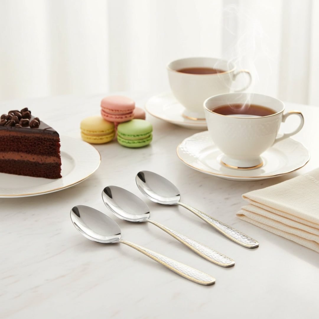 Gold Plated Spoons – Set of 6 Stainless Steel Dessert & Tea Spoons