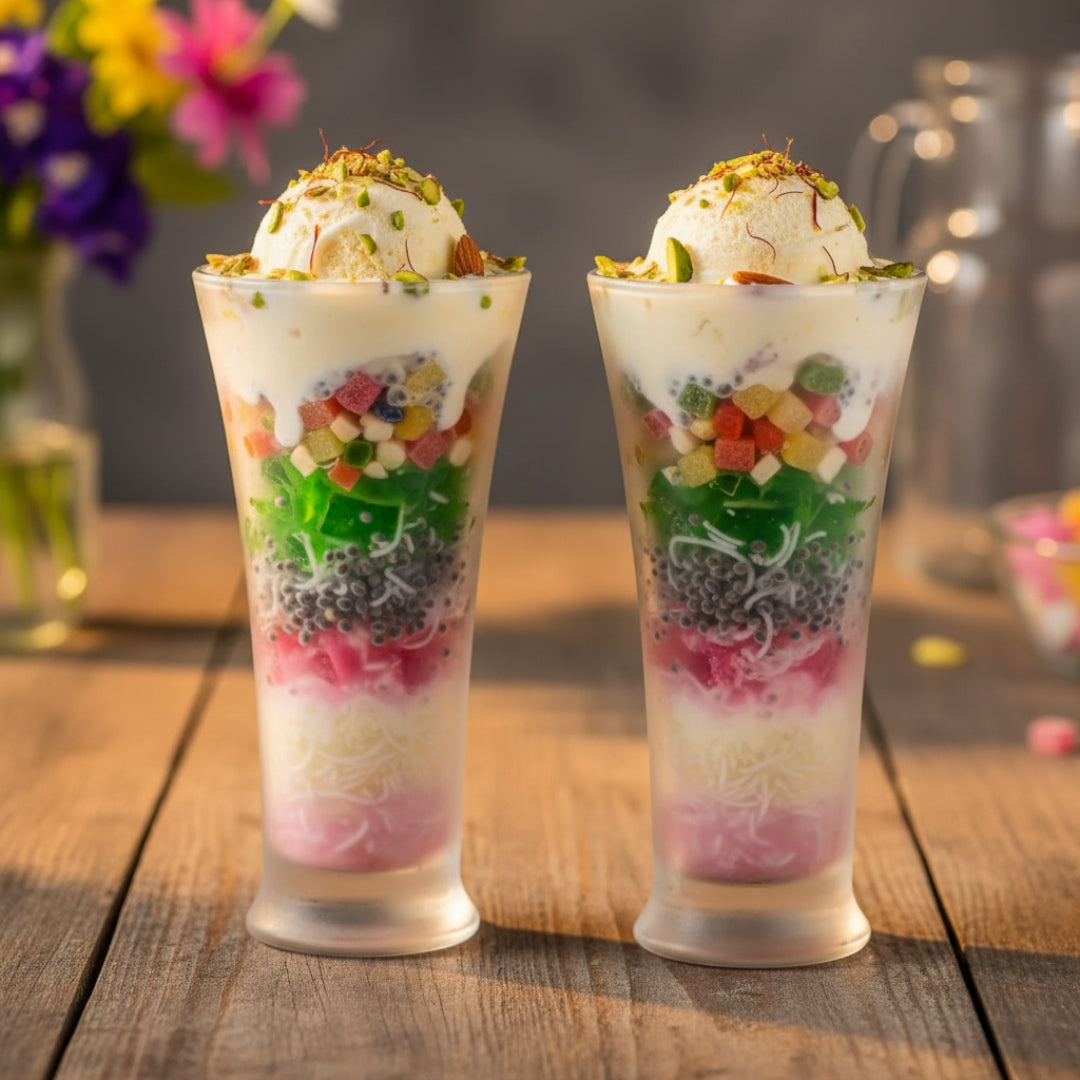 Faluda & Juice Glass Set – 6 Pcs Transparent Ice Cream & Water Glasses (300ml)