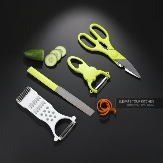 4-in-1 Kitchen Cutting Set – Knife, Scissors, Grater & Peeler Combo