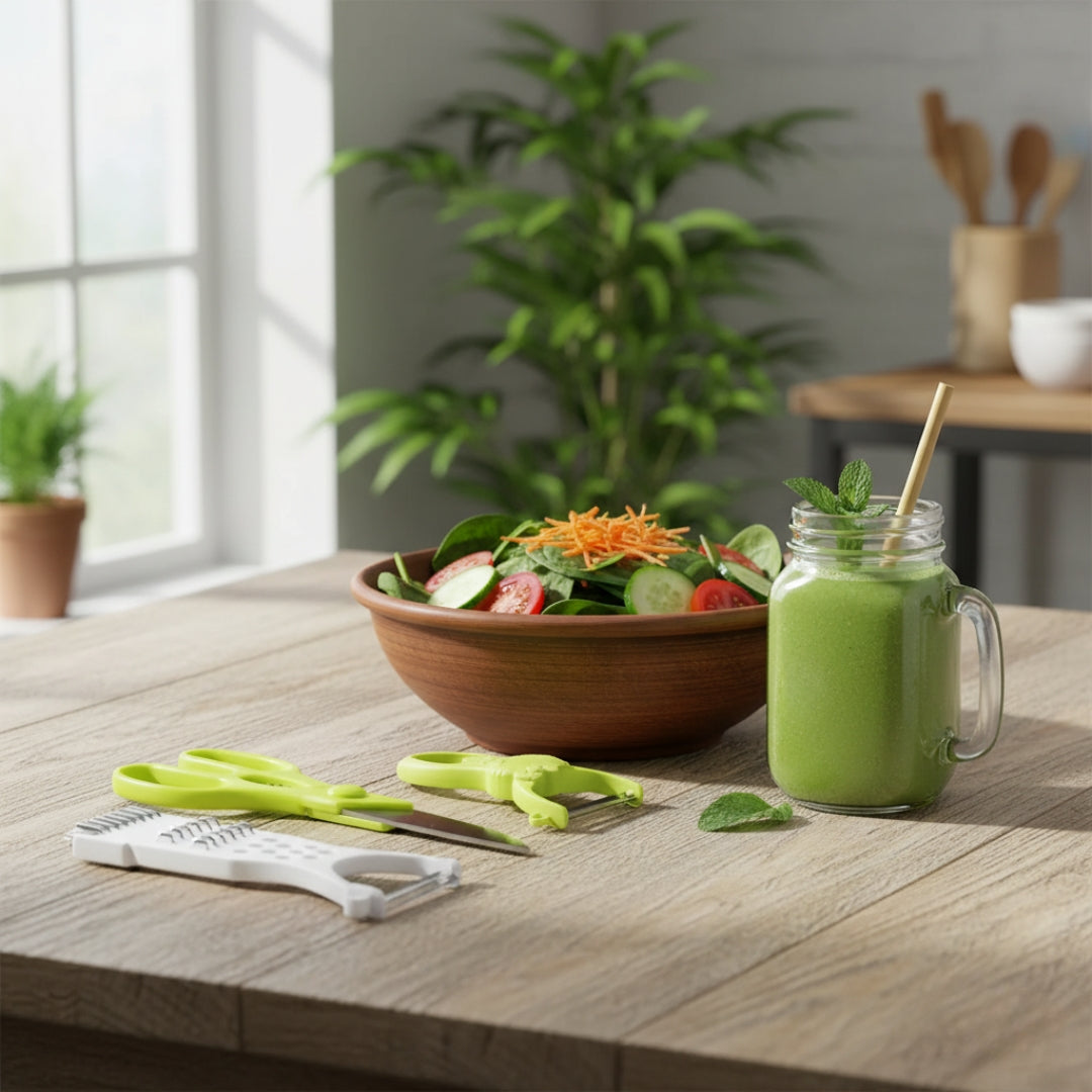 4-in-1 Kitchen Cutting Set – Knife, Scissors, Grater & Peeler Combo